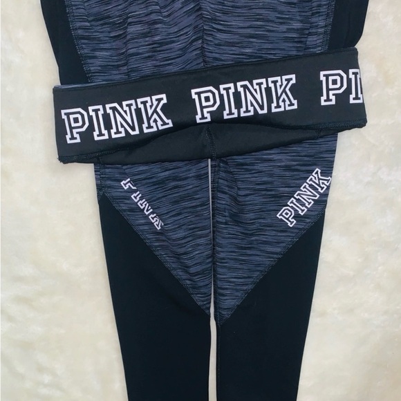 Pink Victoria Secret Ultimate Reversible Leggings Marl Gray Black Slim Pants S - Picture 1 of 15